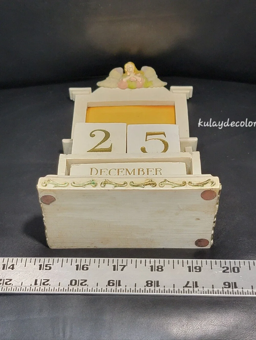 Vintage Praying Angel Perpetual Block Calendar Photo Frame Desk Distressed Decor
